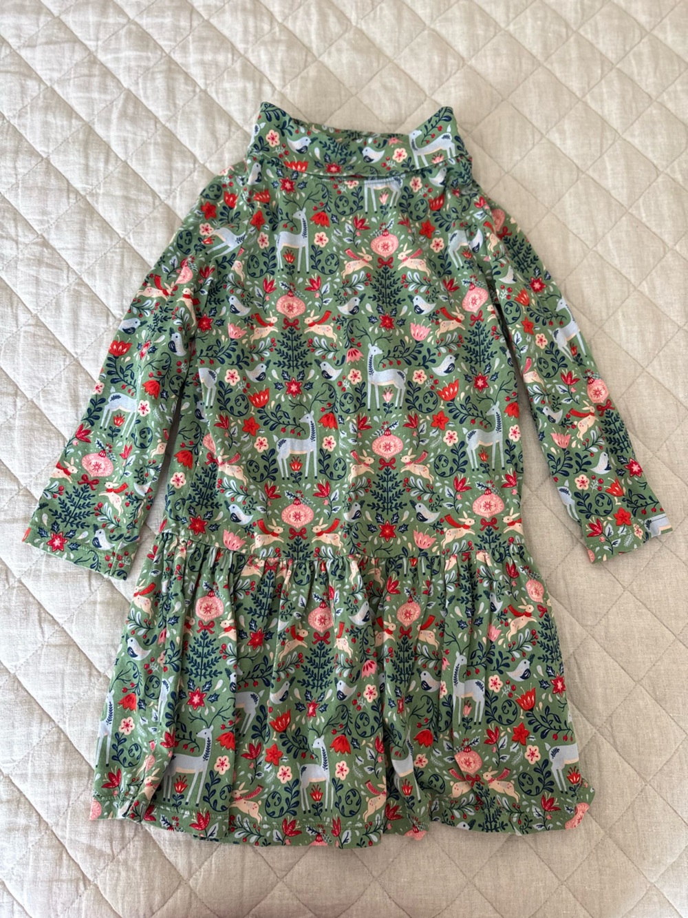 Duffield Lane Green Floral & Animal Print Long Sleeve Dress